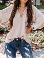 Deep V Neck Wide Long Sleeve Blouse Top