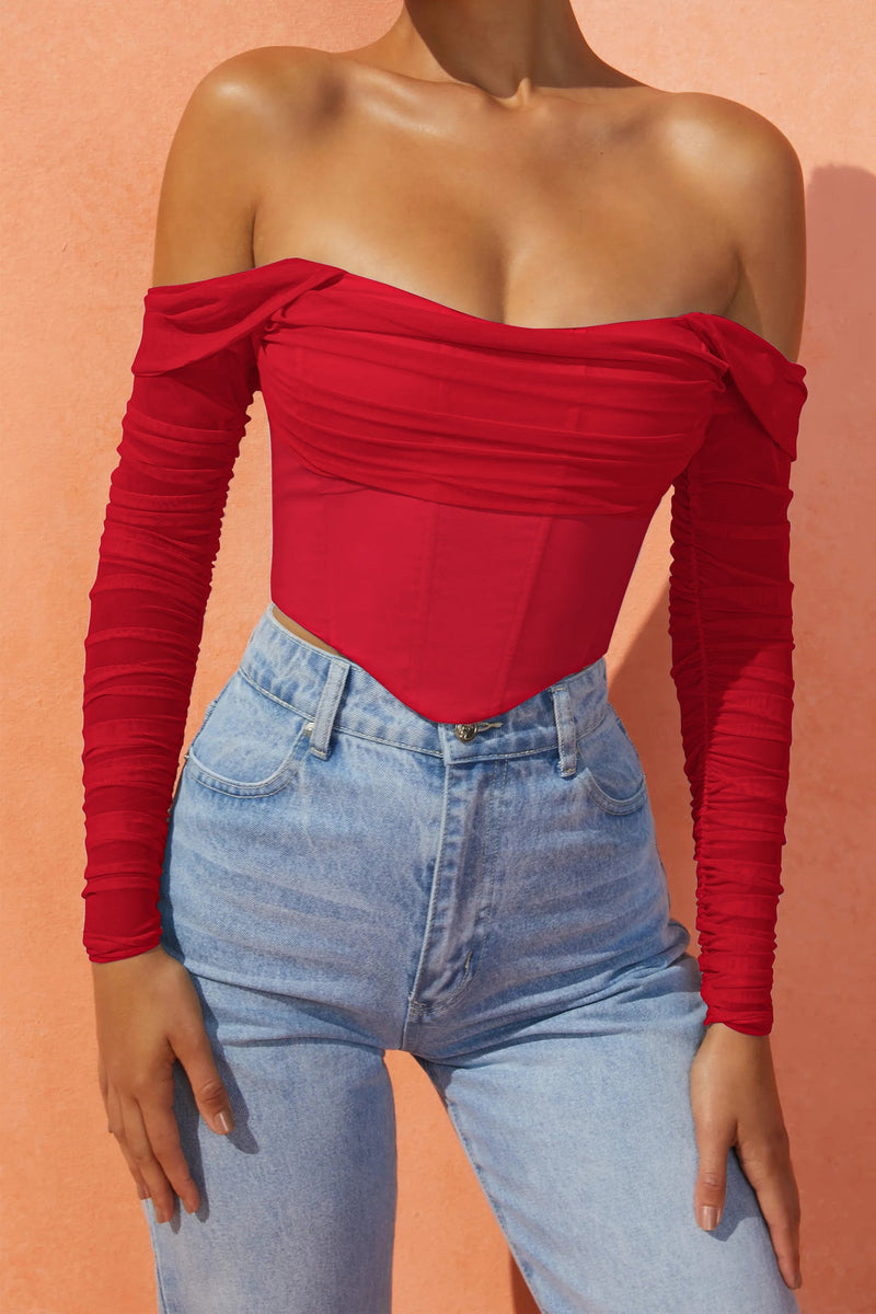 Sexy Off Shoulder Long Sleeve Solid Crop Top