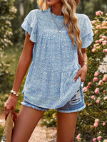 Casual O-Neck Ruffle Short Sleeve Printed Loose T-Shirt