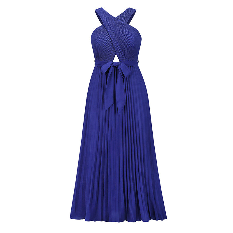 Sleeveless Halter Neck Solid Color Maxi Dress