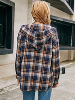 Plaid Collar Buton Down Long Sleeve Hoodie Shirt