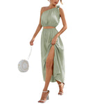 One Knotted Shoulder High Waist Sleeveless Maxi Dress