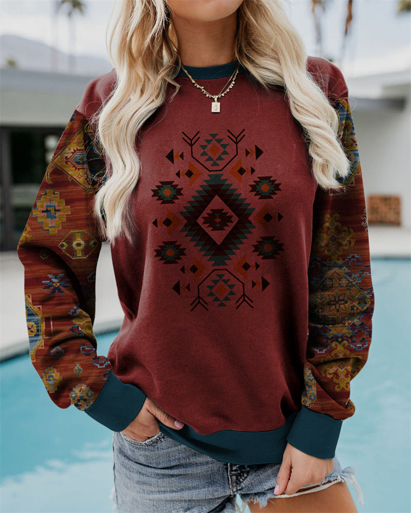 Casual O-Neck Long Sleeve Print Sweatshirt