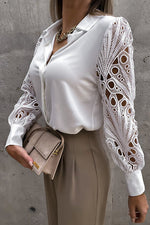 Hollow Lace Turndown Collar Blouse