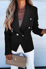 Solid Double Breasted Flap Pocket Blazer