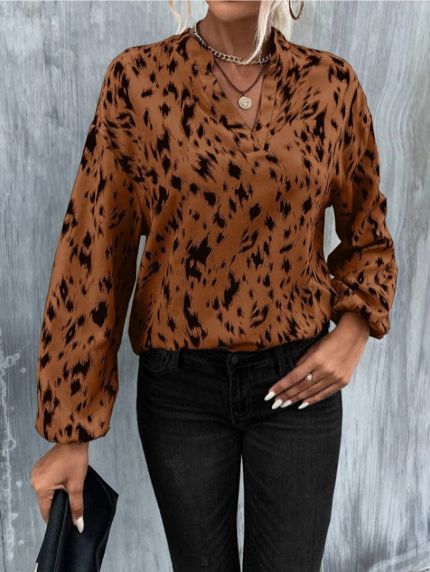 Casual Long Sleeve V Neck Blouse Top