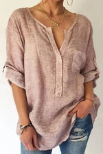 Sequin Pockets V Neck Blouse