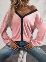 Fashion V-Neck Long Sleeve Button Sweater Top