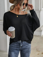 Fashion Scoop Neck Long Sleeve Loose Blouse Top