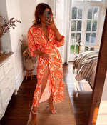 Casual Deep V Neck Long Sleeve SIde Split Maxi Dress