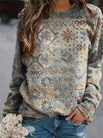 Crew Neck Floral Printed Long Sleeve Sweatshirt