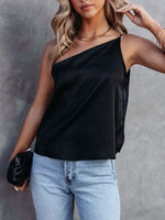 Elegant One Shoulder Sleeveless Solid Color Blouse Top