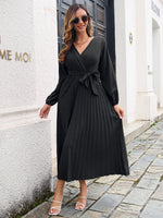 Side Split V Neck Long Sleeve Maxi Dress