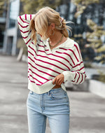 Bend Down Collar V Neck Lined Long Sleeve Top