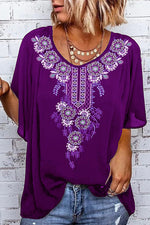 Print O Neck Loose Blouse