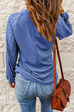 Casual Long Sleeve O-Neck Lace Sweatshirt Blouse