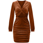 Deep V-Neck Long Sleeve Cut Out Twist Front Mini Dress