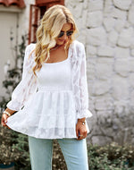 Elegant U-Neck Long Sleeve Lace Top Blouse