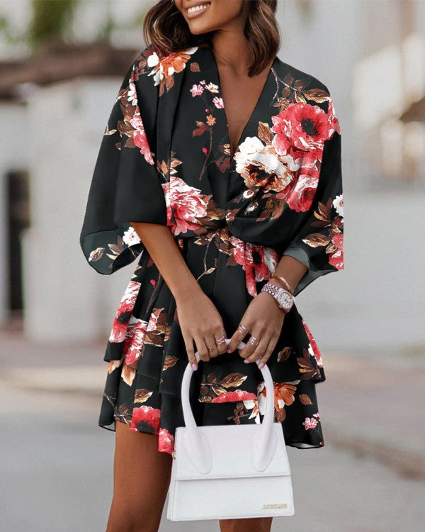 Casual Floral Short Sleeve Maxi Dress