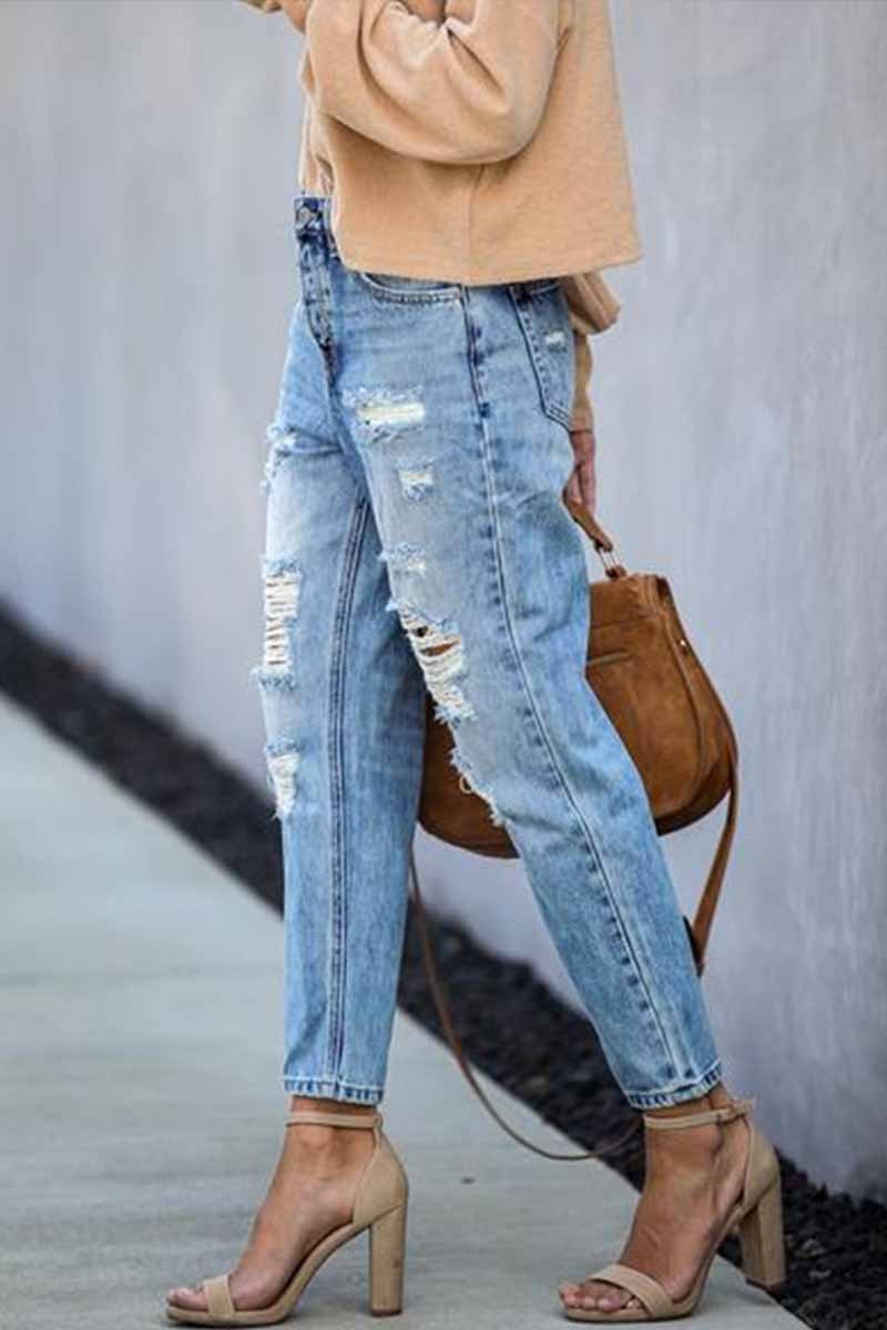 Florcoo Mid Waist Ripped Jeans