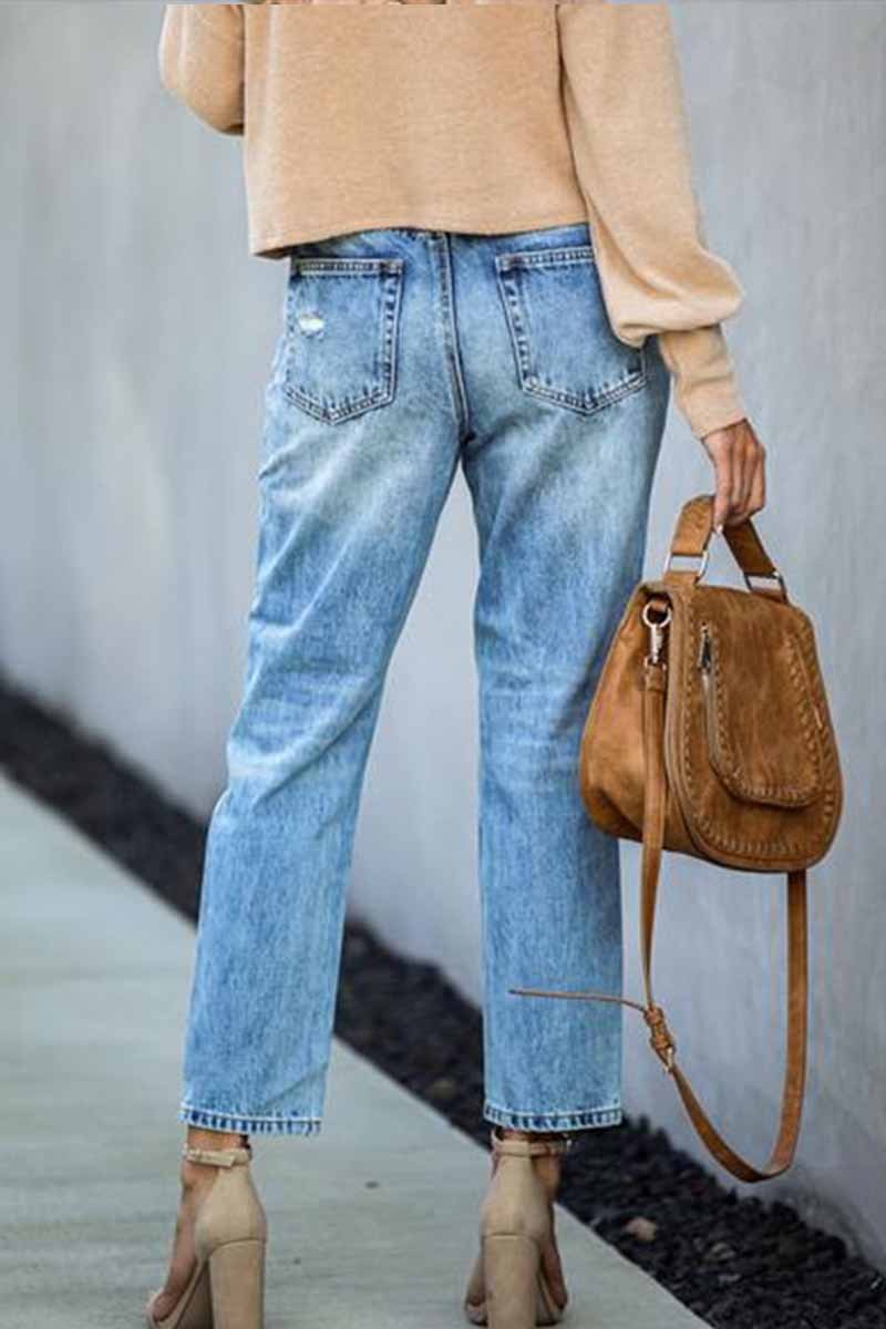 Florcoo Mid Waist Ripped Jeans
