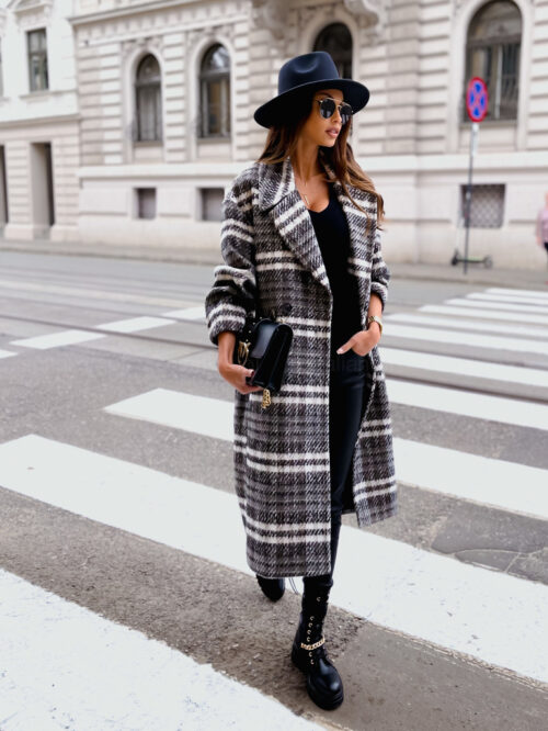 Long Blazer Plaid Shacket Coat