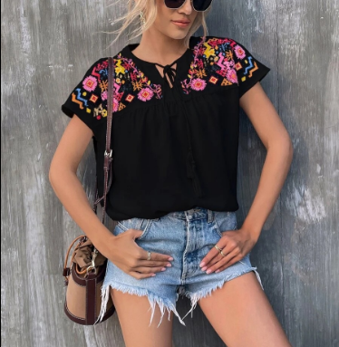 Casual Short Sleeve Floral T Shirt Top