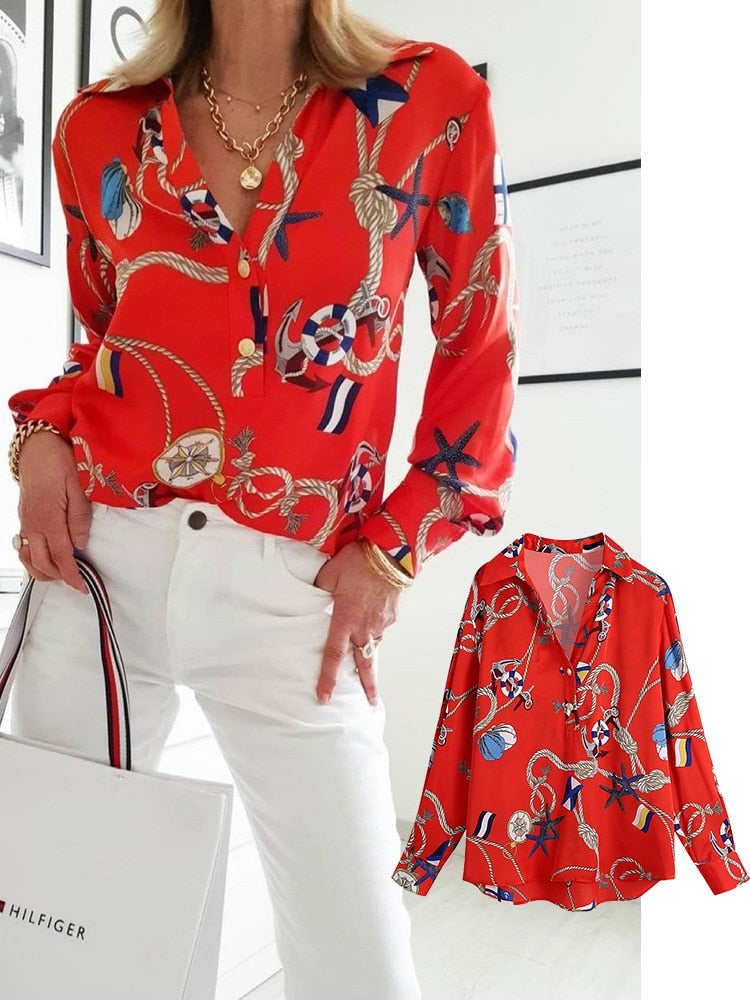 Women's Long Sleeve Printed Vintage Shirt