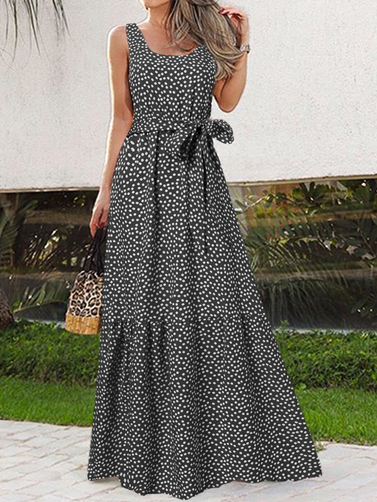 Summer Women Dress 2022 Elegant Party Sleeveless Maxi Dress Celmia Sexy Bohemian Leopard Print Vestidos Casual Swing Sundress