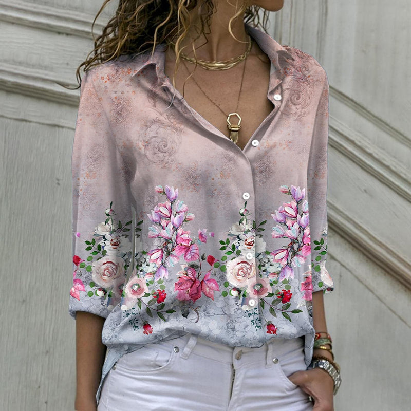 Fashion Long Sleeve Button Down Floral Blouse Top