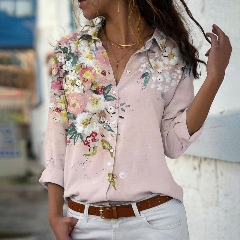 Fashion Long Sleeve Button Down Floral Blouse Top