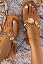 Metal Square Toe Flat Sandals