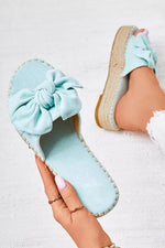 Bow Straw Platform Slippers