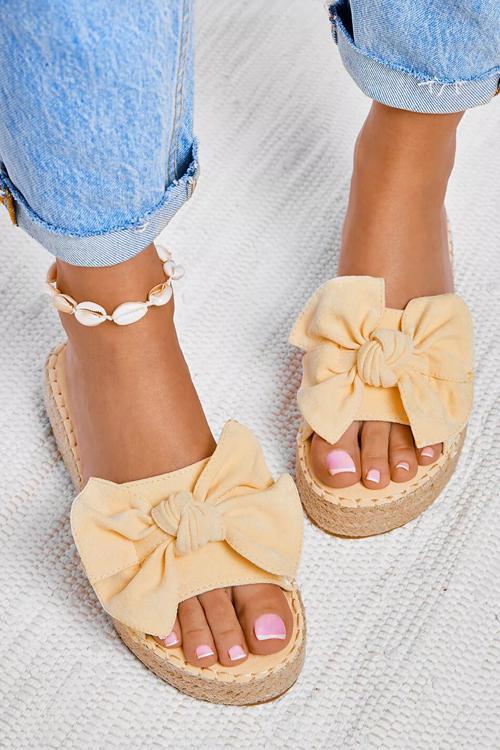 Bow Straw Platform Slippers