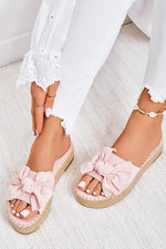 Bow Straw Platform Slippers