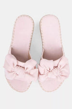 Bow Straw Platform Slippers