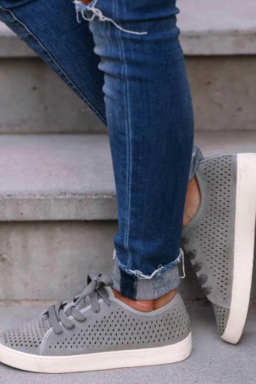 Hollow Lace Up Flats Sneakers