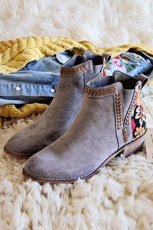 Floral Embroidered Ankle Booties