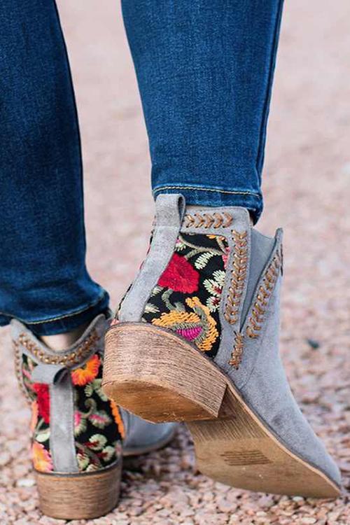 Floral Embroidered Ankle Booties