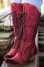 Laser Cut Lace Up High Boot