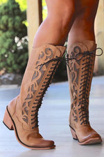 Laser Cut Lace Up High Boot