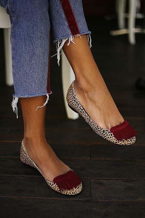 Animal Print Tassels Flat Mules