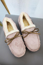 Fuzzy Faux Suede Bow Flats Moccasin Slipper