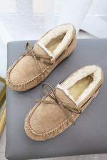 Fuzzy Faux Suede Bow Flats Moccasin Slipper