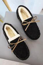 Fuzzy Faux Suede Bow Flats Moccasin Slipper