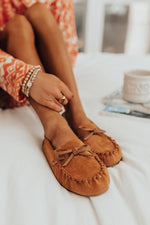 Fuzzy Faux Suede Bow Flats Moccasin Slipper