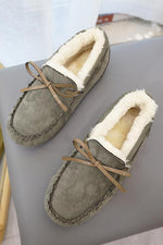 Fuzzy Faux Suede Bow Flats Moccasin Slipper