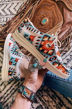 Aztec Lace-up Canvas Flat Sneakers