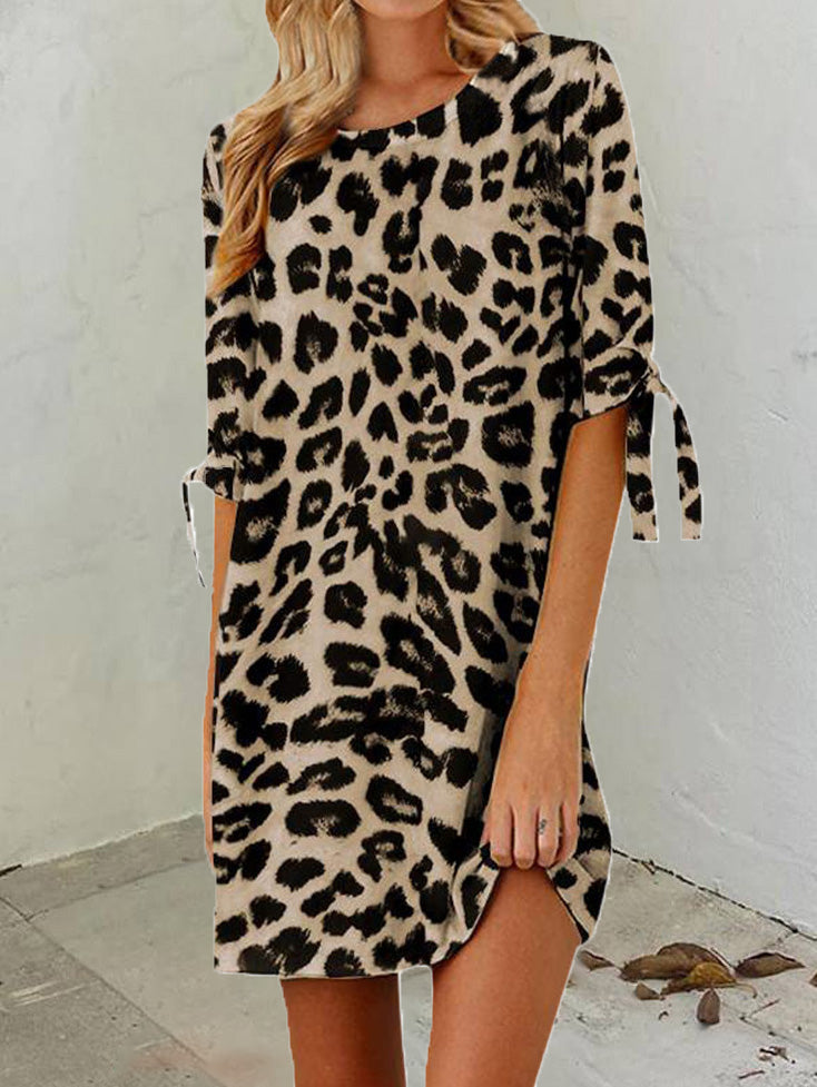 Women's Dresses Leopard Print Crew Neck Short Sleeve Dress
