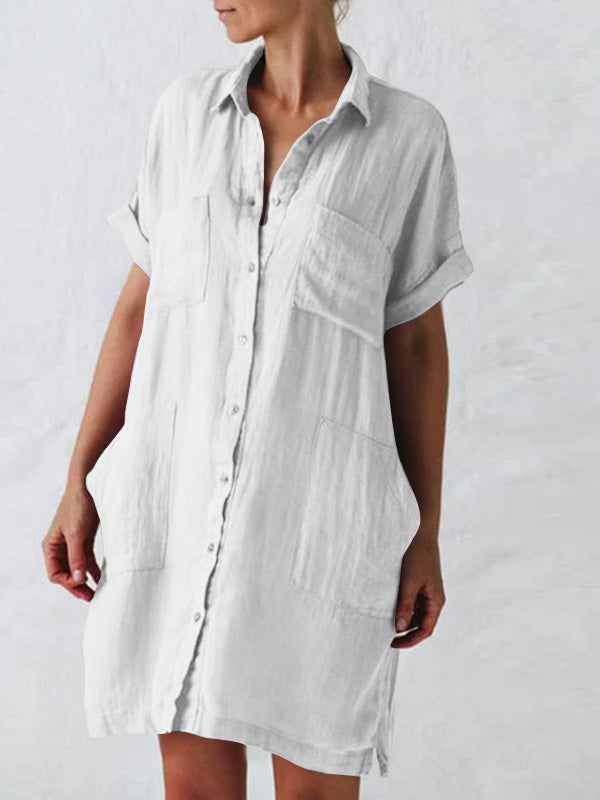 Women's Dresses Lapel Short Sleeve Pocket Shirt Dress